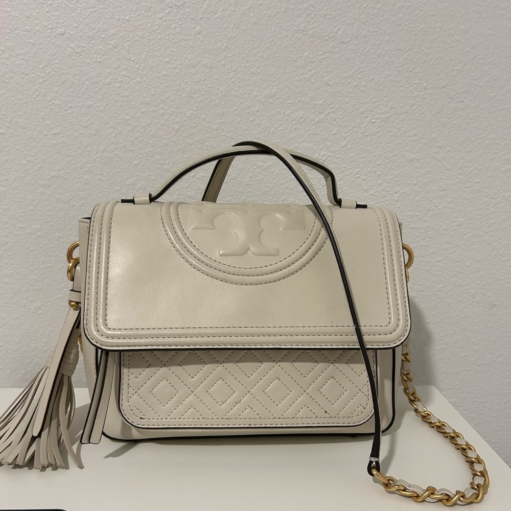 Tory Burch Cream Leather Crossbody Bag